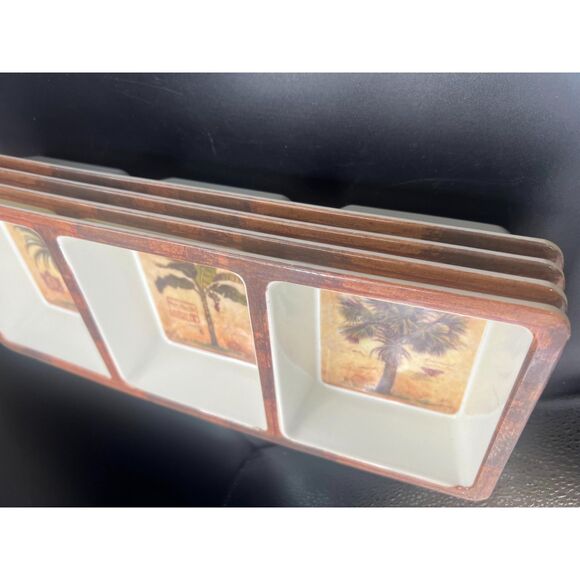Lots of 4 Evergreen Melamine Palm Tree Serving Plate Dish Divided 3 Part - Picture 3 of 4